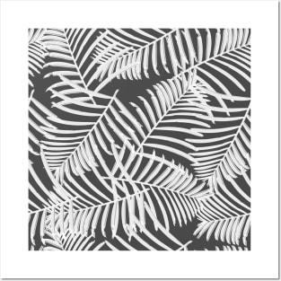 Black And White Palm Leaves Pattern Seamless Posters and Art